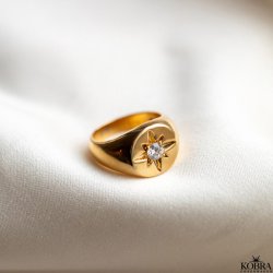 "Rocket" 18 carat gold plated ring with white stone