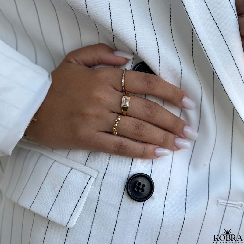 "Roxy" 18 carat gold plated signet ring with white stone