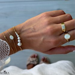 "Paloma" guld panzerkde armbnd med gte perler