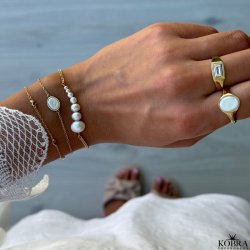 "Paloma" guld panzerkde armbnd med gte perler