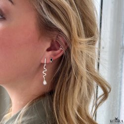 "Juniper" small silver hoops with green stone