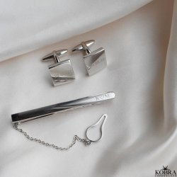 "Harry" Slipsenl og manchetknapper i poleret stl med gravering