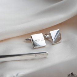 "Harry" Slipsenl og manchetknapper i poleret stl med gravering