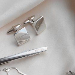 "Harry" Slipsenl og manchetknapper i poleret stl med gravering