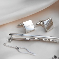 "Harry" Slipsenl og manchetknapper i poleret stl med gravering