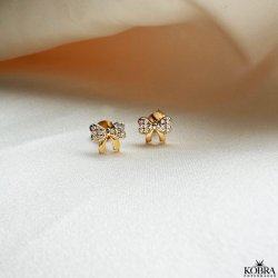 "Elsa" gold earrings with small bows and white stones