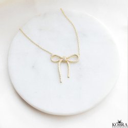 "Leonora" 18k gold plated bow necklace with stones