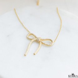 "Leonora" 18k gold plated bow necklace with stones