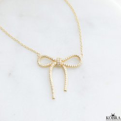 "Leonora" 18k gold plated bow necklace with stones