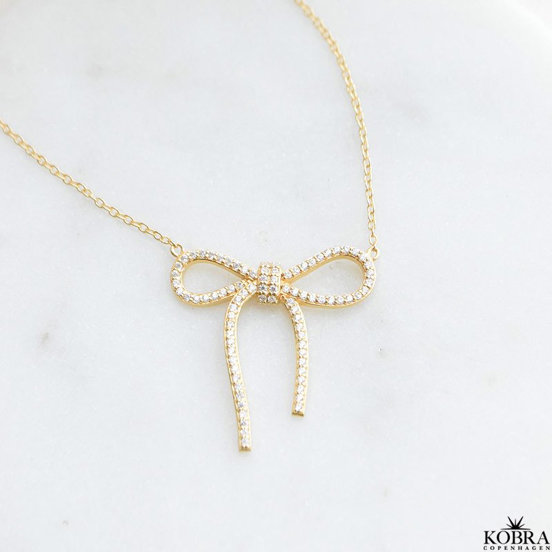 "Leonora" 18k gold plated bow necklace with stones
