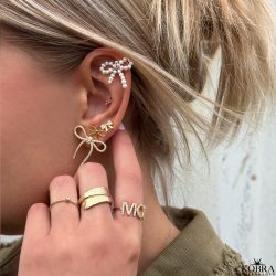 "Elsa" gold earrings with small bows and white stones