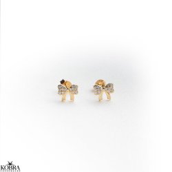 "Elsa" gold earrings with small bows and white stones