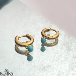 "Paulina" guld hoops med bl emalje kugler