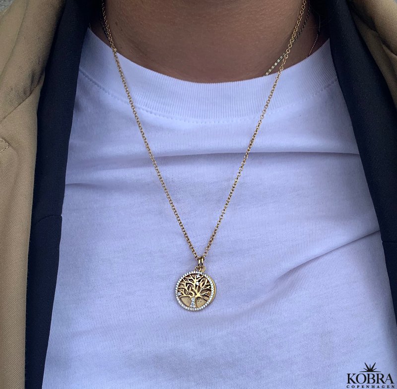"Liv" Livets tr halskde - 18 karat forgyldt symbolsk smykke med indgravering