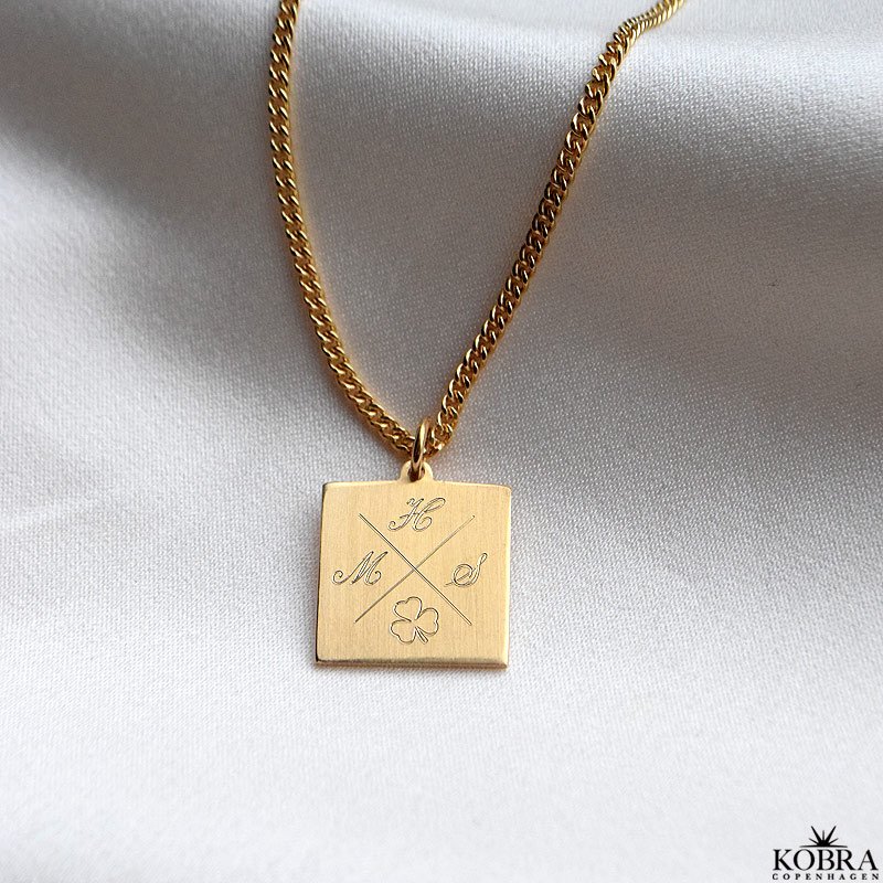 "Trend" 18 karat forgyldt halskęde med krydsgravering og 2 mm. panzer kęde