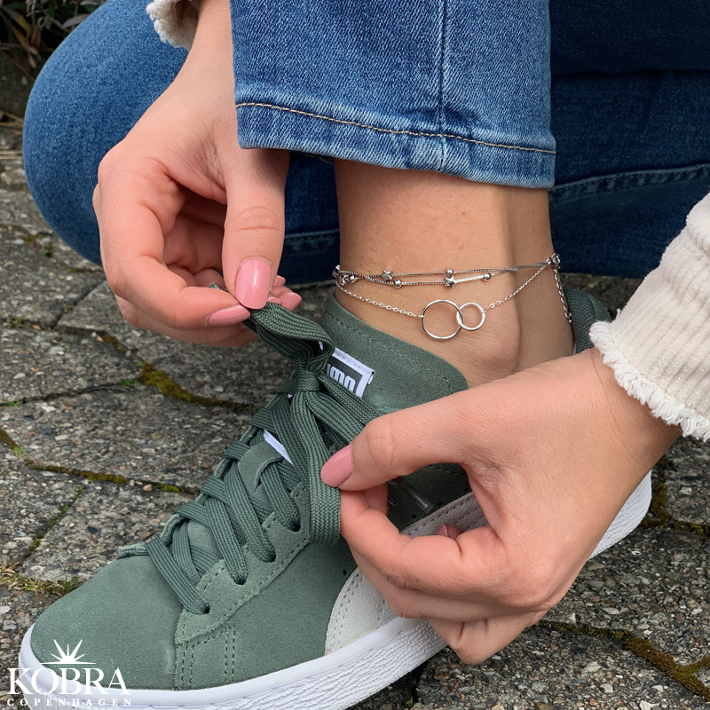 "Oslo" Sølv ankelkæde med 2 cirkler som går ind i hinanden