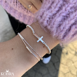 "Kada" Slv kors armbnd med slv kugler
