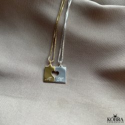 "Together Forever" halskde med hjerte i slv og forgyldt