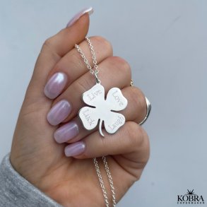 Love four-leaf Clover, silver necklace with four-leaf clover, including engraving