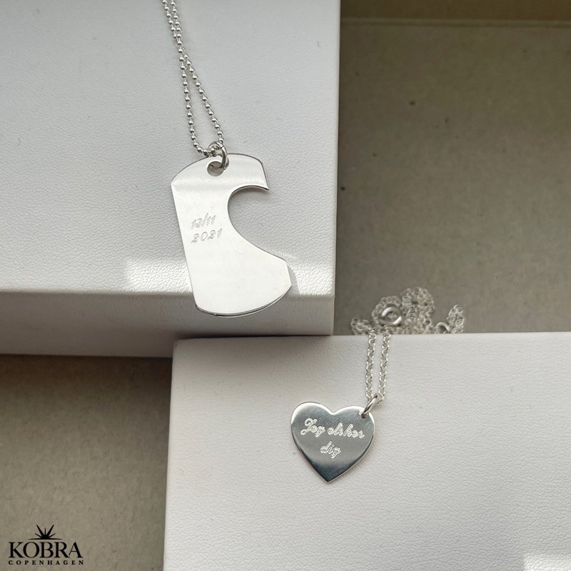 "You and Me" Dogtag i slv med slv hjerte inklusiv gravering