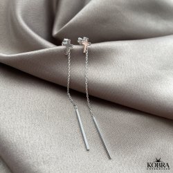 "Abigail" Earrings in silver with small cross and long chain