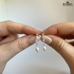 "Ellish" sm slv restikker med bl aquamarin samt hvid ferskvandsperle