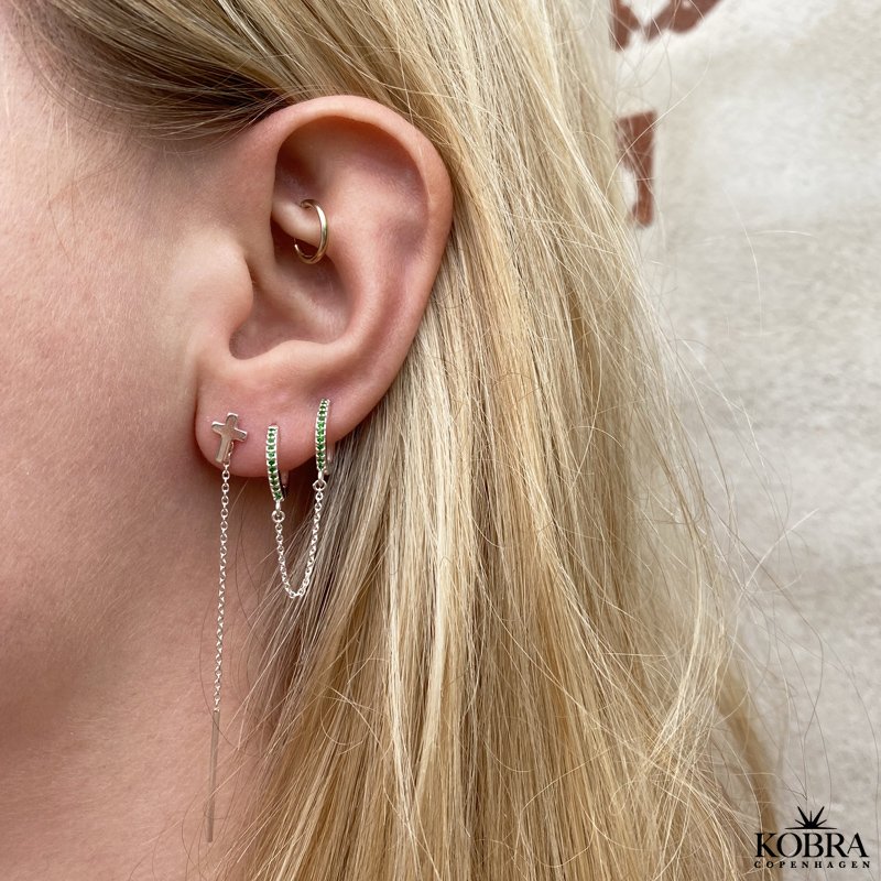 "Abigail" Earrings in silver with small cross and long chain