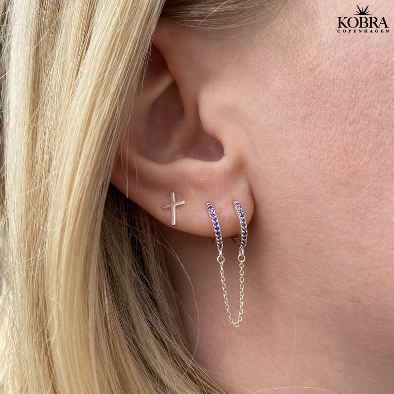 "Sienna" silver earrings with different colored stones for 2 holes in the ears