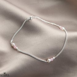 "Peach" hndlavet slv ankelkde i 2 mm. panzerkde med hvide perler