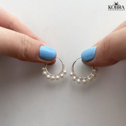 "Holiday" silver earrings / hoops with real white freshwater pearls