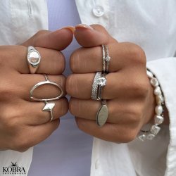 "Stella" 2-i-1 ring med hvide sten i sterling slv