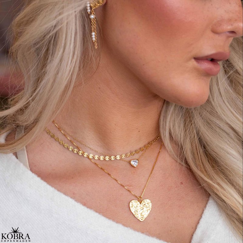 "Junie" gold heart necklace with heart zirconia stones