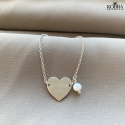 "Bella" slv hjerte armbnd med perle