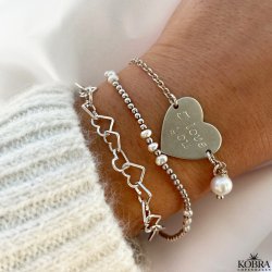 "Bella" slv hjerte armbnd med perle