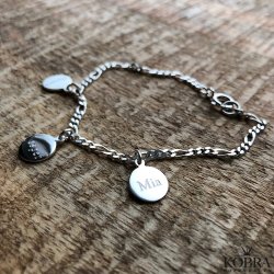 "Ohana" slv armbnd med 3 sm personlige vedhng