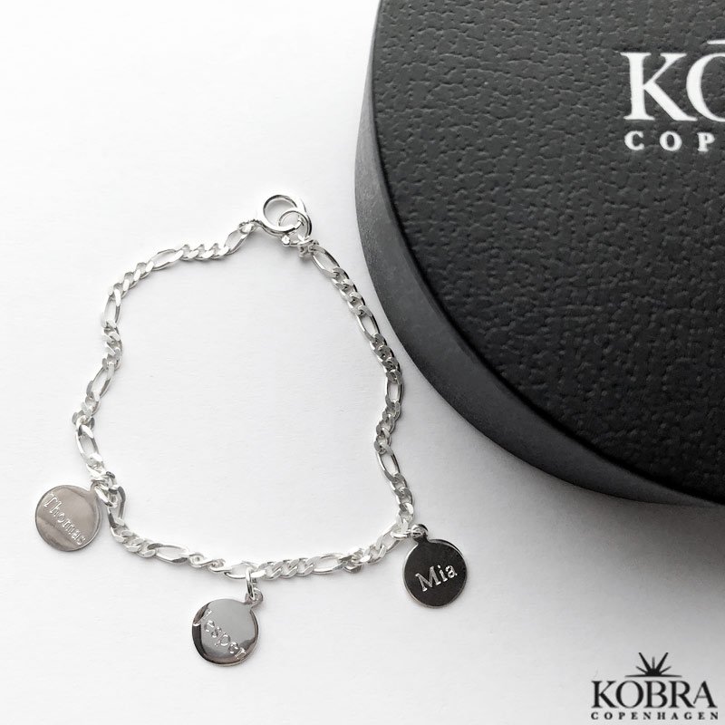 "Ohana" slv armbnd med 3 sm personlige vedhng