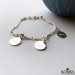 "Ohana" slv armbnd med 3 sm personlige vedhng