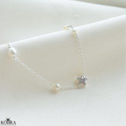 "Twilight" s�lv armb�nd med stjerner og ferskvandsperler