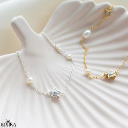 "Twilight" s�lv armb�nd med stjerner og ferskvandsperler