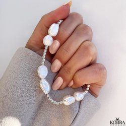 "Mango" slv armbnd med store barokperler