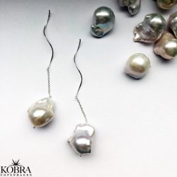 "Creek" store hvide ferskvandsperler  i slv med curvy reringe