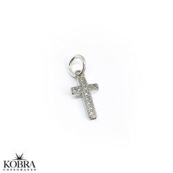 Charm - small cross in sterling silver with white gems