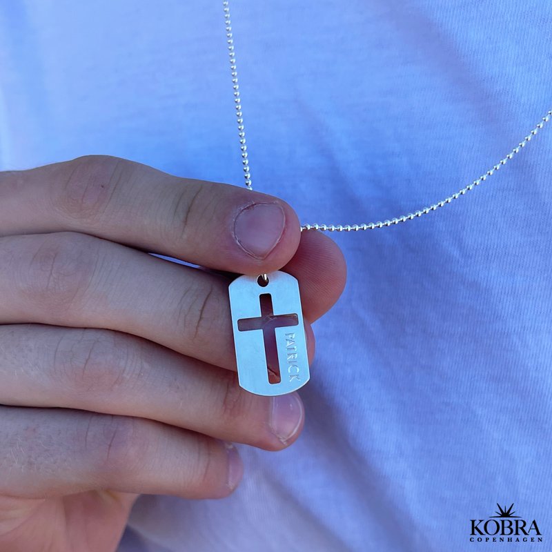 Dogtag /army tag i slv med kors, inklusiv gravering