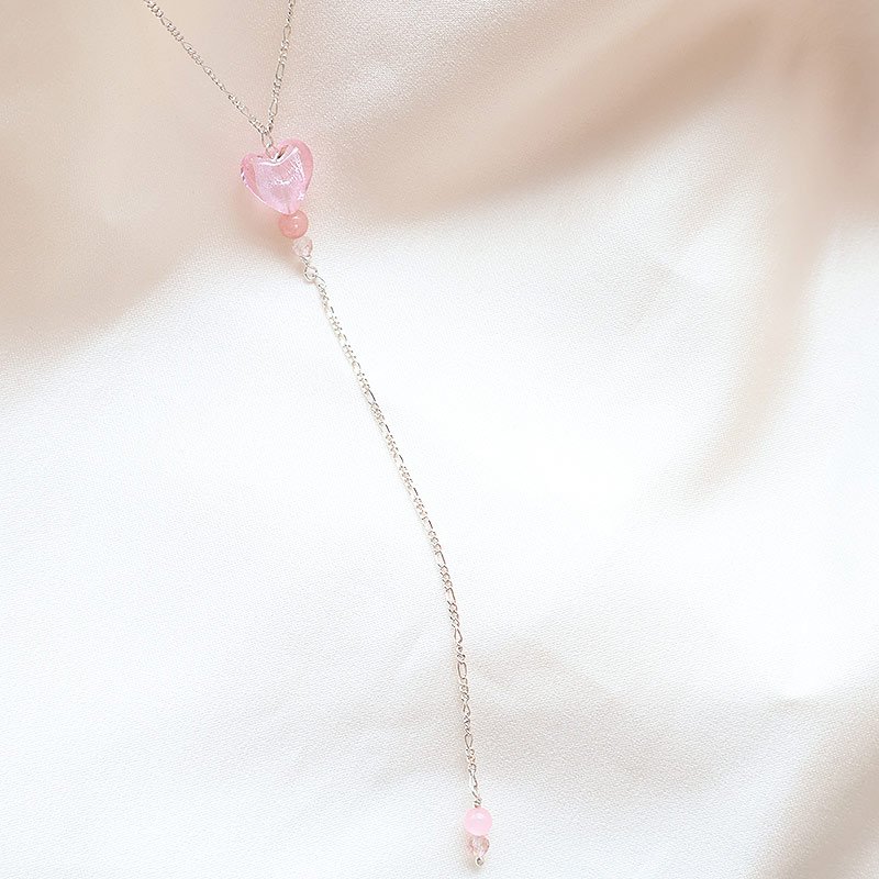 "Pink Chrush" s�lv drop halsk�de med hjerte