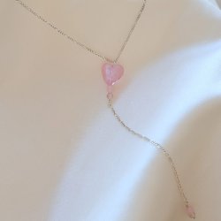 "Pink Chrush" s�lv drop halsk�de med hjerte