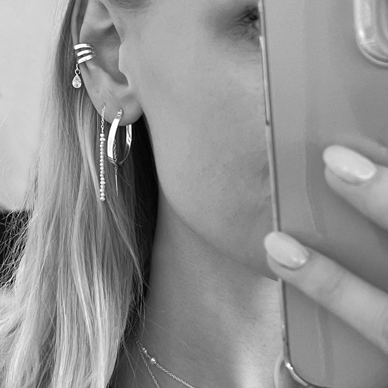 "Sena" earcuff med dr�beformet zirkonia i s�lv