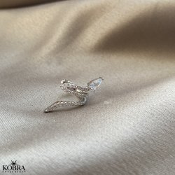 "Snakey" slv earcuff med hvide sten