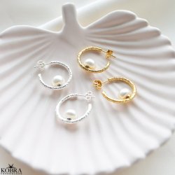 "Alberte" slv hoops reringe med ferskvandsperler og antik overflade