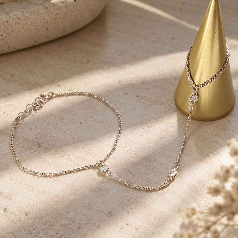 "Alessia" sterling silver hand chain with white zirconia