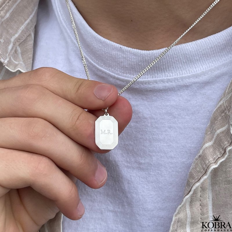 "Tarot" herrehalskde med din gravering i slv (Large) 2 mm panzerkde